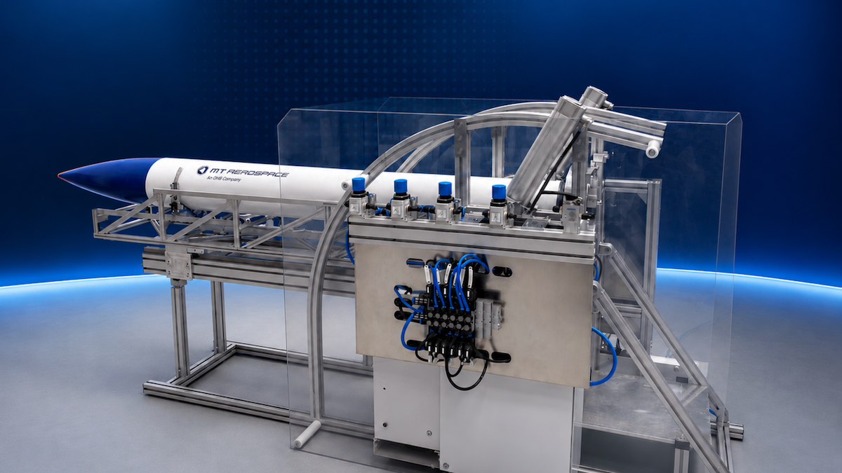 An automated erector demonstrator for reusable launchers developed by MT Aerospace and GTD